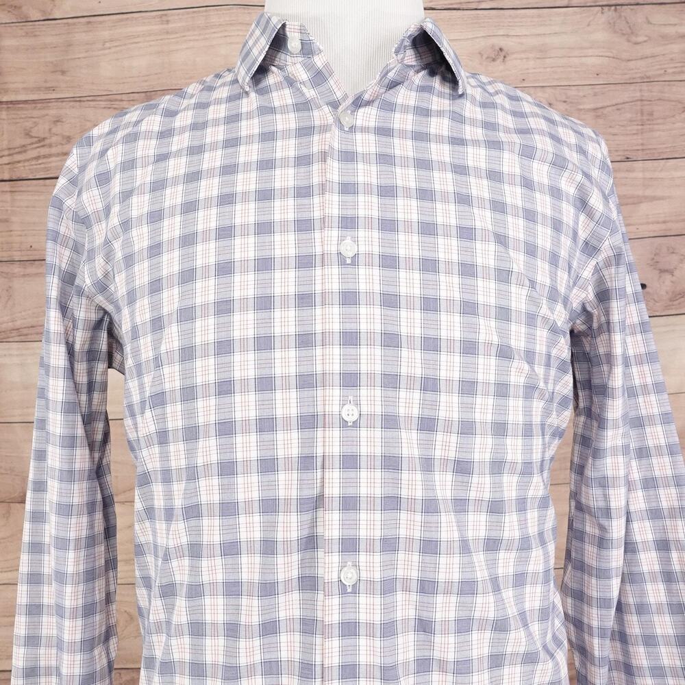 Banana Republic Shirt Mens Large Blue Plaid Standard Fit Non Iron‎ Cotton